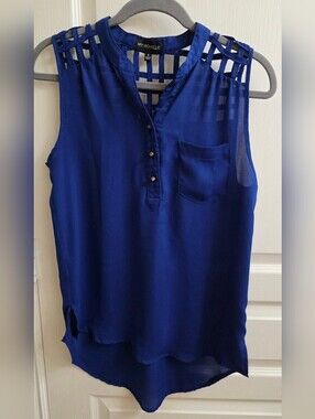 My Michelle Royal Blue Sleeveless Blouse with Lattice Shoulder Detail